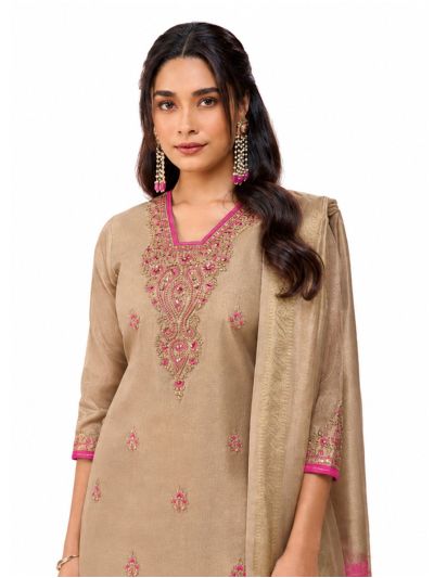 Graceful Muse Readymade Camel Beige Paisley Floral Butta Salwar Kameez