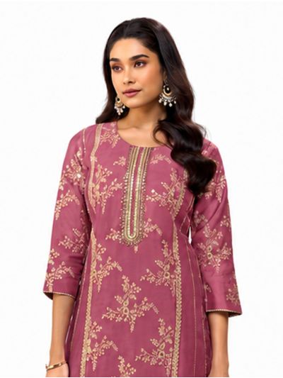 Graceful Muse Readymade Dusty Rose Floral Vine Embroidered Salwar Kameez
