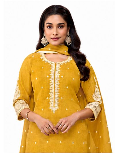 Graceful Muse Readymade Mustard Ornamental Butta Embroidered Salwar Kameez