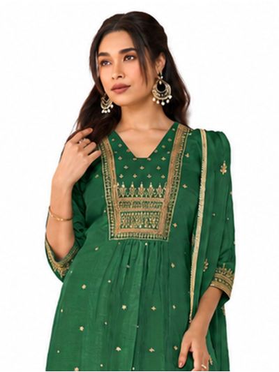 Graceful Muse Readymade Emerald Ornamental Yoke Embroidered Salwar Kameez