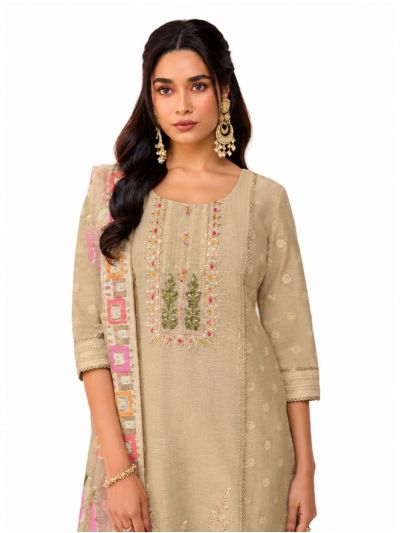 Graceful Muse Readymade Sand Beige Multicolor Floral Embroidered Salwar Kameez