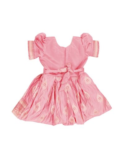 Traditional Art Silk Blush Pink Paisley Floral Zari Border Frock