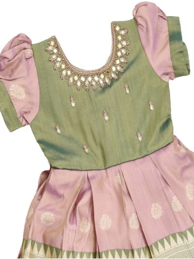 Traditional Art Silk Dusty Rose Floral Butta Temple Zari Frock