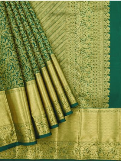 Vivaha Kanchipuram Pure Silk Leaf Jaal with Diagonal Stripe Pallu Saree