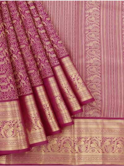 Vivaha Kanchipuram Pure Silk Floral Vine Jaal with Geometric Stripe Pallu Saree
