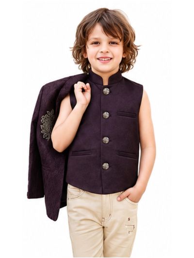 Gracecharm Boys Floral Brooch Blazer 3 Piece Set