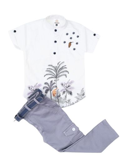Gracecharm Boys Tropical Palm Tree Shirt 2 Piece Set