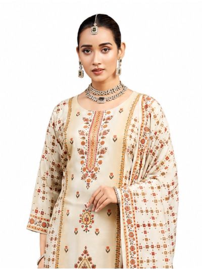 Graceful Muse Readymade Floral Medallion Round Neck Salwar Kameez