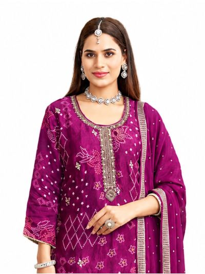 Graceful Muse Readymade Floral Geometric Round Neck Embroidered Salwar Kameez
