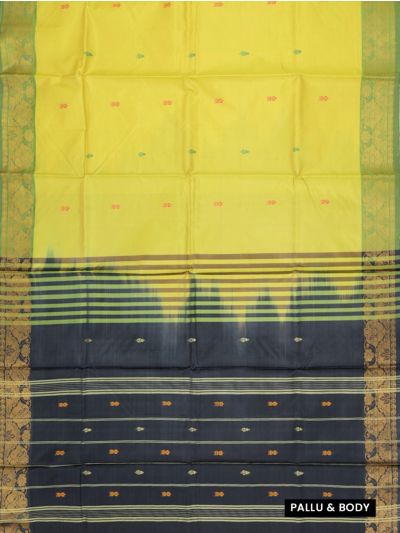 Kanmanie Vazhainaar Pattu Lime Yellow Grey Butta Saree