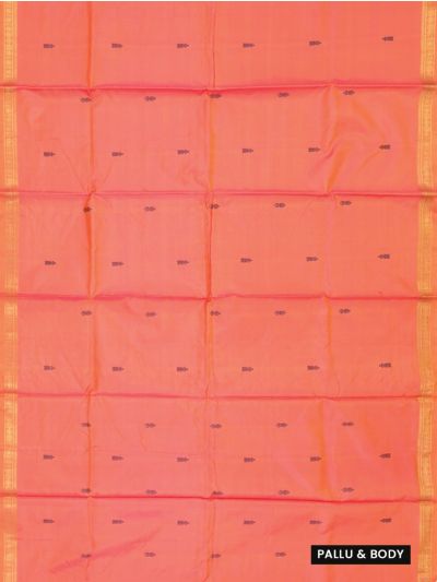 Kanmanie Vazhainaar Pattu Coral Orange Black Butta Saree