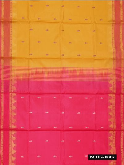 Kanmanie Vazhainaar Pattu Mustard Yellow Rani Pink Butta Saree