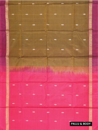 Kanmanie Vazhainaar Pattu Olive Brown Rani Pink Butta Saree