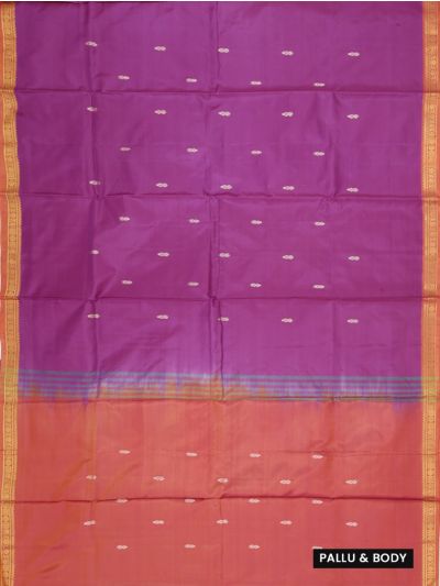 Kanmanie Vazhainaar Pattu Magenta Purple Coral Peach Saree