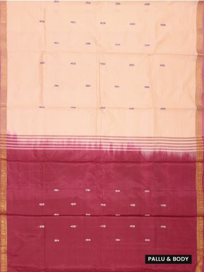 Kanmanie Vazhainaar Pattu Peach Wine Maroon Butta Saree