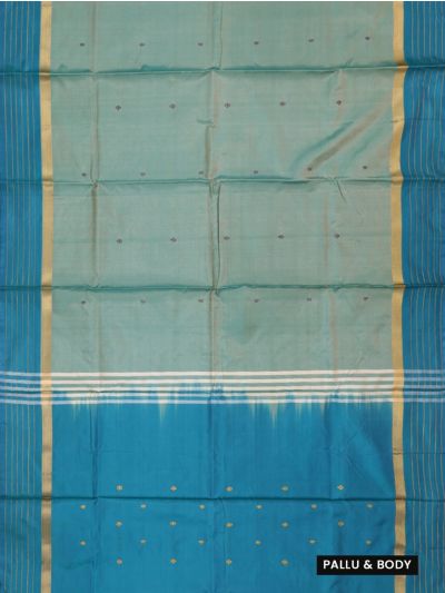 Kanmanie Vazhainaar Pattu Aqua Teal Butta Striped Saree