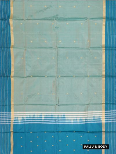 Kanmanie Vazhainaar Pattu Mint Aqua Teal Butta Striped Saree