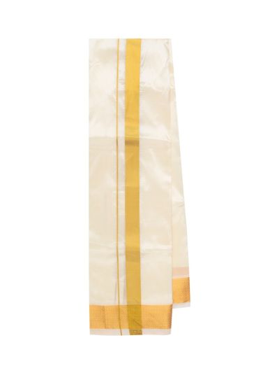 Men’s Traditional Art Silk Off White Golden Kasavu Border Dhoti