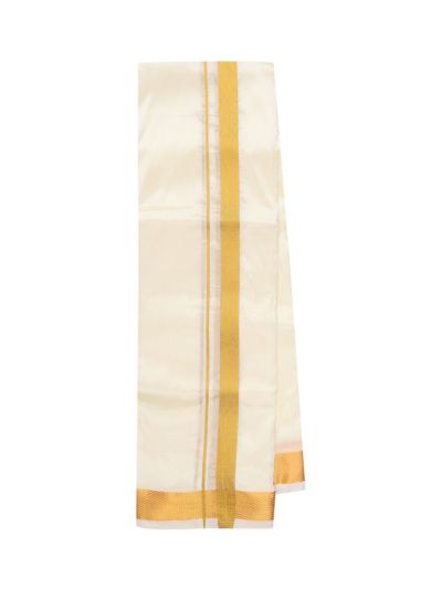 Men’s Traditional Art Silk Off White Broad Golden Kasavu Border Dhoti