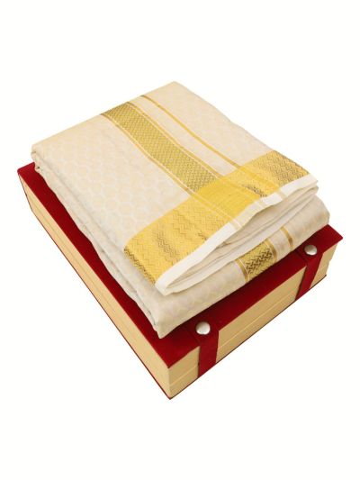 Men's Traditional Pure Silk Dhoti, Shirt and Angavastram Set