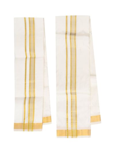 Men's Traditional Pure Silk  Dhoti, Shirt and Angavastram Set Off White color