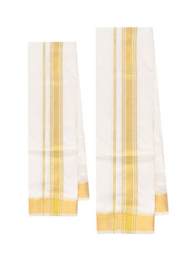 Men’s Traditional Off White Pure Silk Dhoti and Angavastram