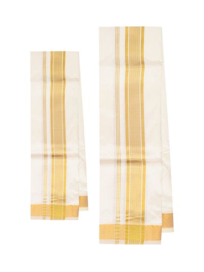 Men’s Traditional Off White color Pure Silk Dhoti and Angavastram`