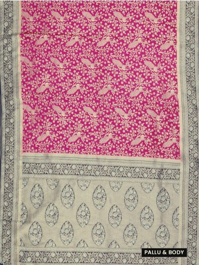 Gracecharm Raw Silk Peacock Floral Jaal with Brocade Pallu Saree