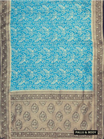 Gracecharm Raw Silk Peacock Floral Jaal with Brocade Pallu Saree