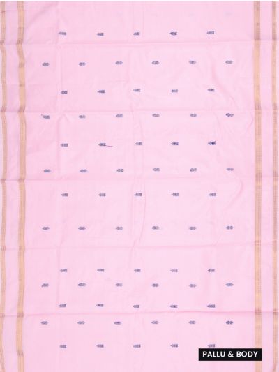 Kanmanie Vazhainaar Pattu Pastel Pink Navy Butta Zari Border Saree
