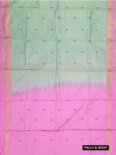 Kanmanie Vazhainaar Pattu Mint Green Leaf Butta Pink Pallu Saree