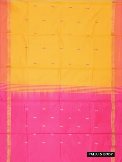 Kanmanie Vazhainaar Pattu Mustard Yellow Pink Butta Pallu Saree