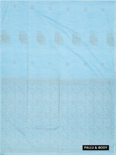 Kanmanie Softy Silk Pastel Sky Blue Leaf Geometric Pallu Saree