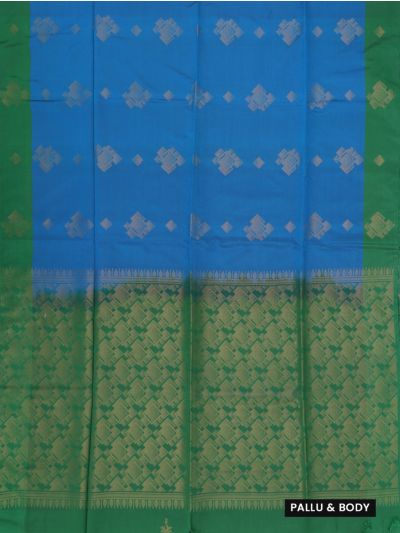 Kanmanie Softy Silk Royal Blue Geometric Green Pallu Saree