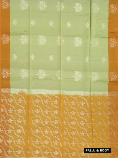 Kanmanie Softy Silk Pista Floral Butta Mustard Pallu Saree