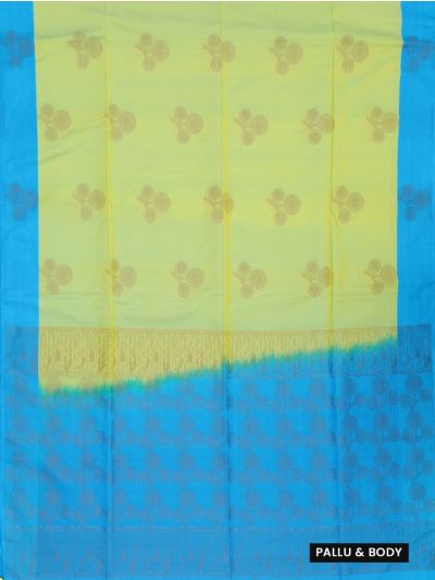 Kanmanie Softy Silk Lime Green Medallion Butta Blue Pallu Saree