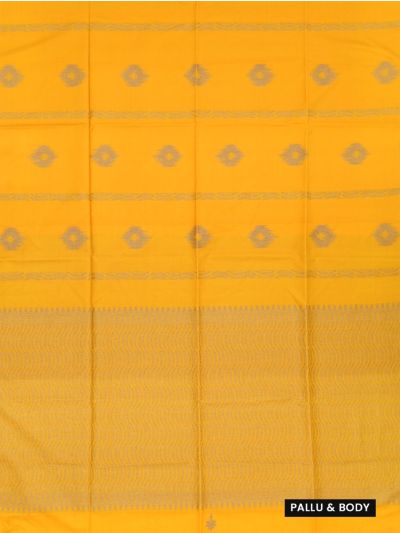 Kanmanie Softy Silk Marigold Yellow Diamond Butta Zari Pallu Saree