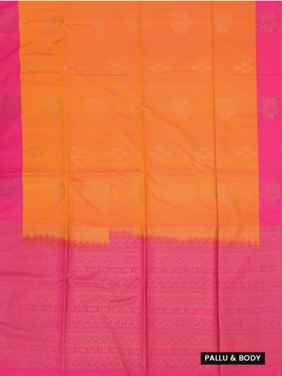 Kanmanie Softy Silk Tangerine Floral Butta Pink Pallu Saree