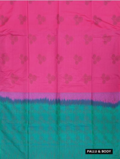 Kanmanie Softy Silk Rani Pink Medallion Butta Teal Pallu Saree