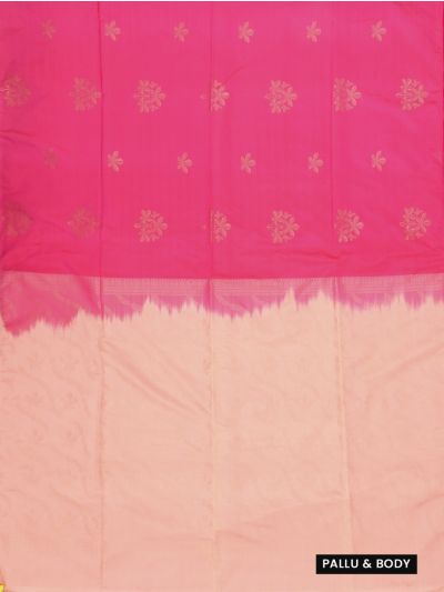 Kanmanie Softy Silk Rani Pink Floral Butta Peach Pallu Saree