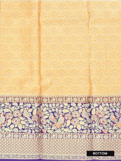 Gracecharm Pure Silk Floral Damask with Bird Border Pattu Pavadai Material