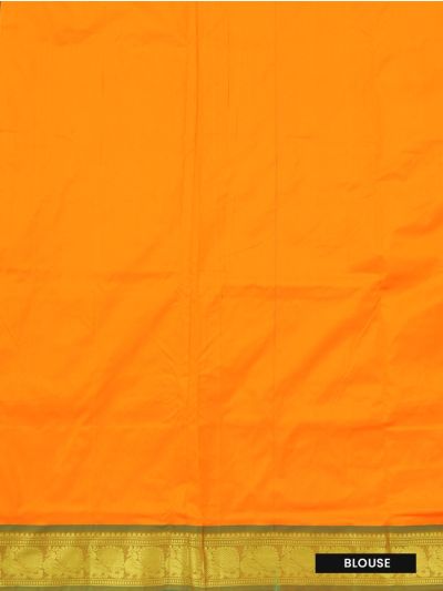 Traditional Arani Mango Orange Silk Nine Yards Plain with Zari Border Saree