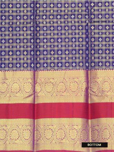 Gracecharm Pure Silk Check Butta with Floral Border Pattu Pavadai Material
