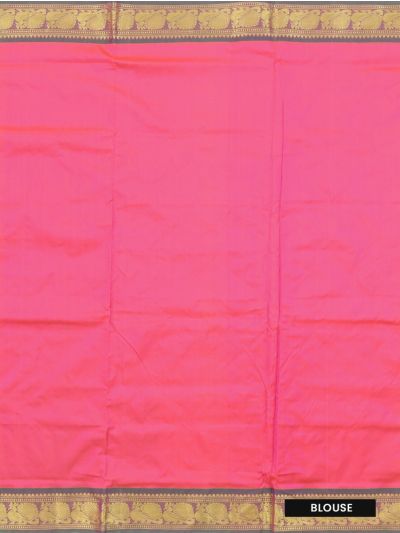 Traditional Arani Strawberry Pink Silk Nine Yards Plain with Zari Border Saree