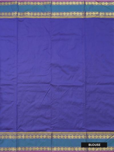 Traditional Arani Iris Blue Silk Nine Yards Plain with Zari Border Saree