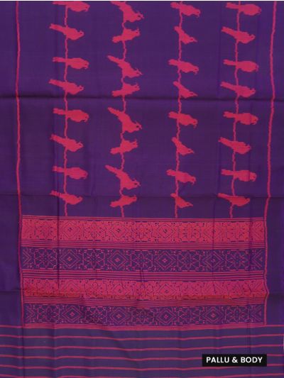 Pochampally Silk Bird Motif with Geometric Ikat Pallu Saree