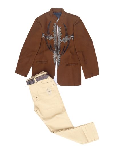 Gracecharm Boys Embellished Blazer Jacket T-Shirt and Pant 3 Piece Set