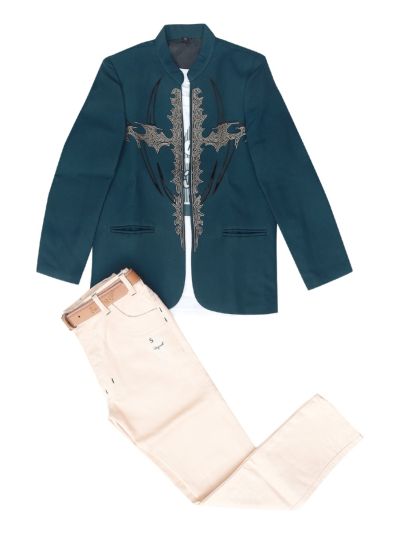 Gracecharm Boys Embellished Blazer Jacket T-Shirt and Pant 3 Piece Set
