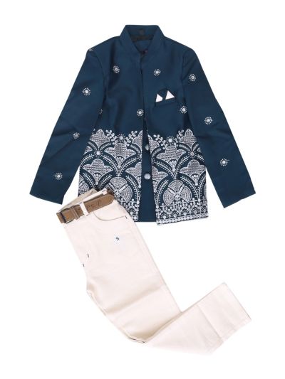 Gracecharm Boys Floral Embroidered Blazer Jacket 3 Piece Set