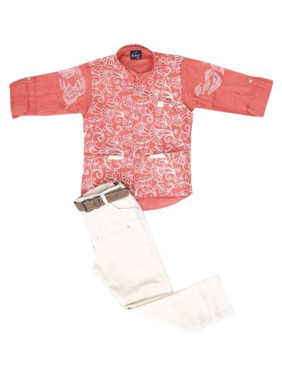 Gracecharm Boys Floral Embroidered Nehru Waistcoat Shirt and Pant 3 Piece Set